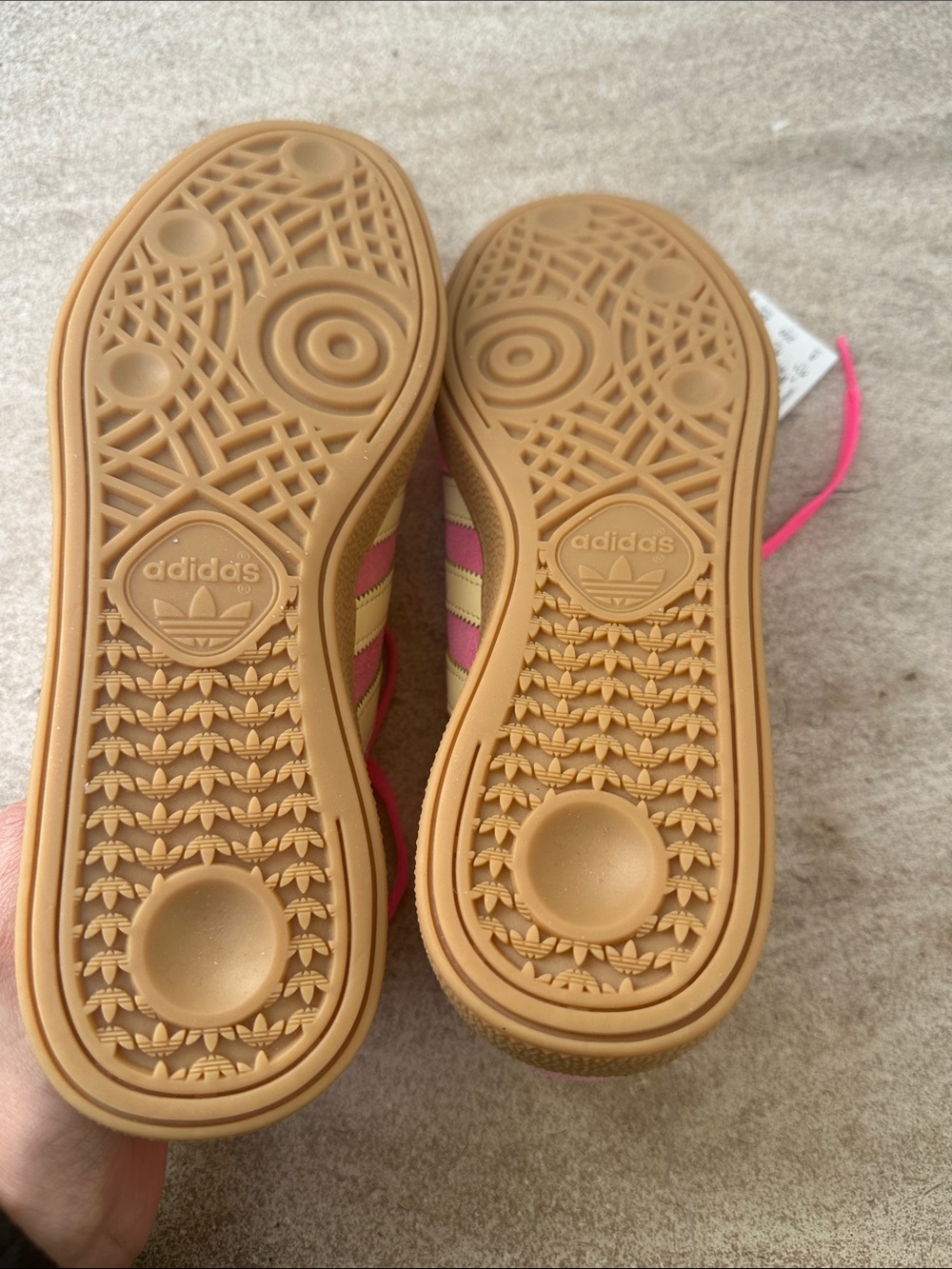 adidas Pink Suede Low-Top Sneakers with yellow Stripes and Gum Outsole - Picture 4 of 4